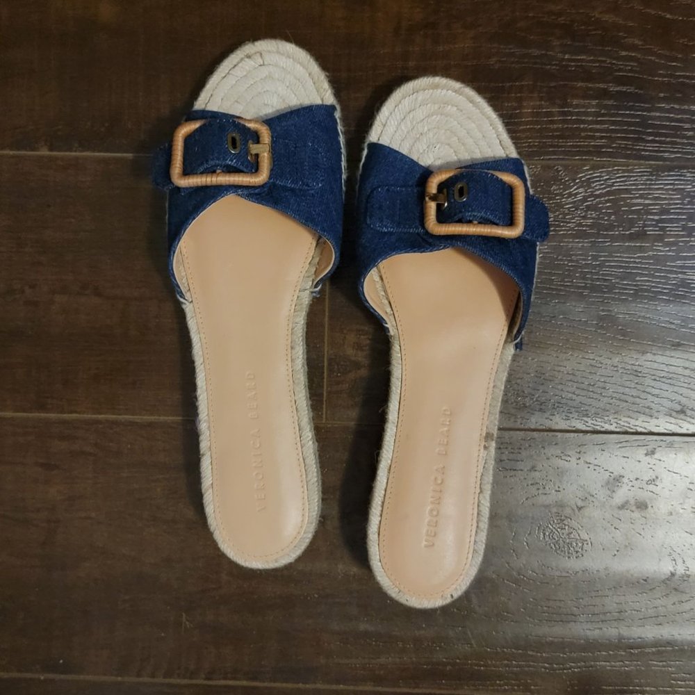 NEW Veronica Beard Apa Buckle Sandal Womens 9 Wedge Espadrille Denim Blue - Picture 2 of 10